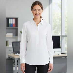 Talbots Perfect Tunic Shirt White Non Iron Long Sleeves Size 14